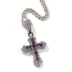 Hip Hop Cross Shape Copper Set Purple Zircon Pendant Jewelry Necklace nowadaysfashion
