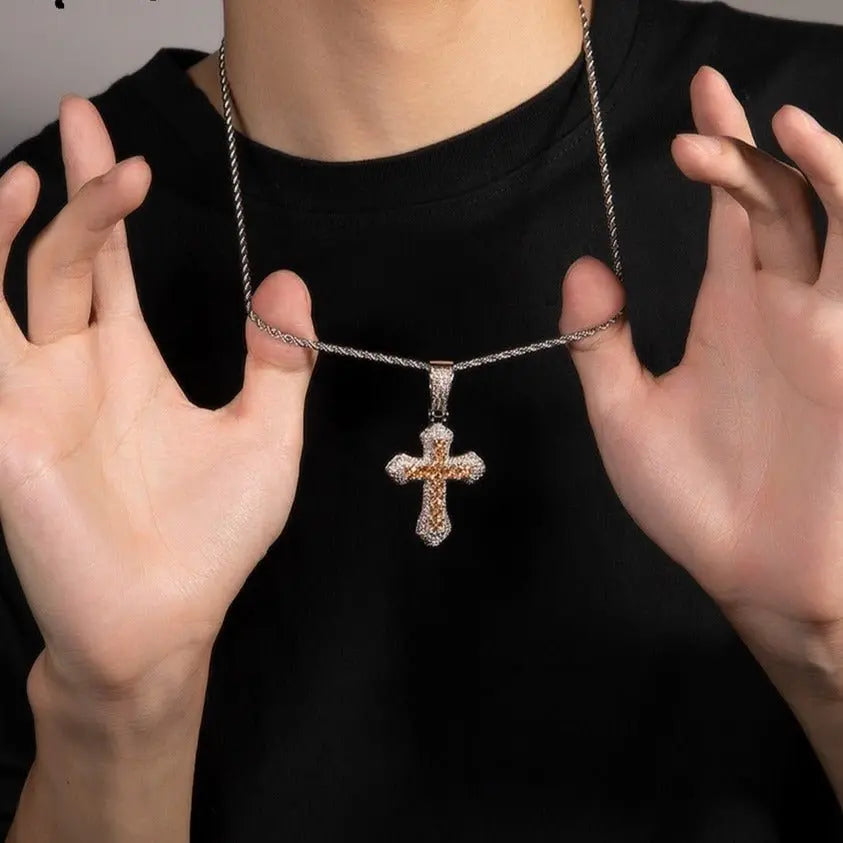 Hip Hop Cross Shape Copper Set Purple Zircon Pendant Jewelry Necklace nowadaysfashion