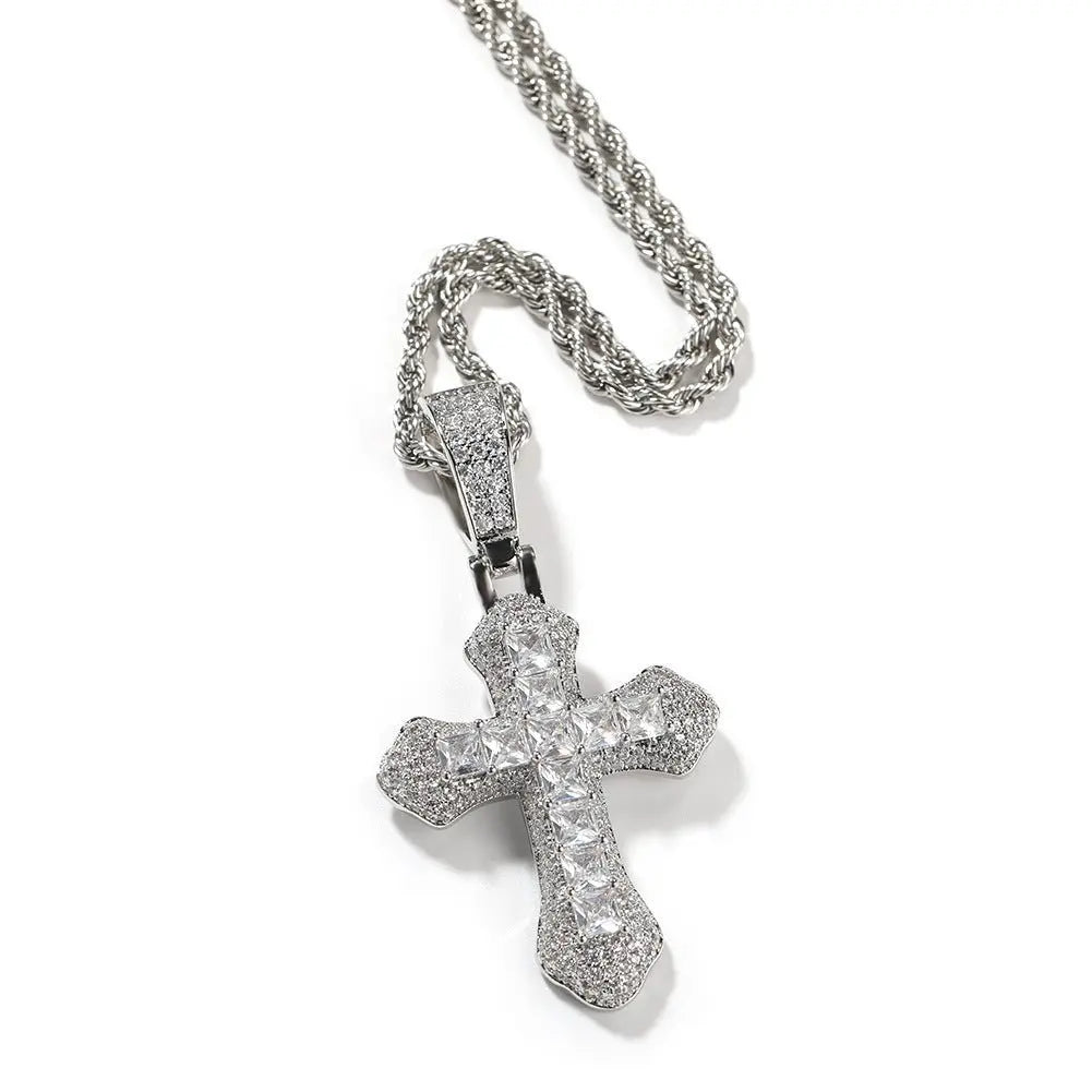 Hip Hop Cross Shape Copper Set Purple Zircon Pendant Jewelry Necklace - Blade & Thread