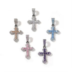 Hip Hop Cross Shape Copper Set Purple Zircon Pendant Jewelry Necklace nowadaysfashion