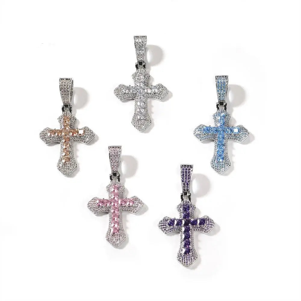 Hip Hop Cross Shape Copper Set Purple Zircon Pendant Jewelry Necklace - Blade & Thread