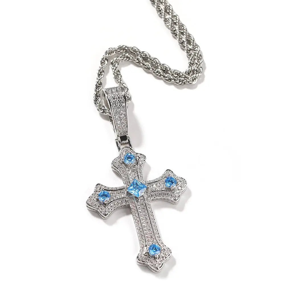 Hip-hop cross-shaped diamond Cubic Zirconia necklace - Blade & Thread