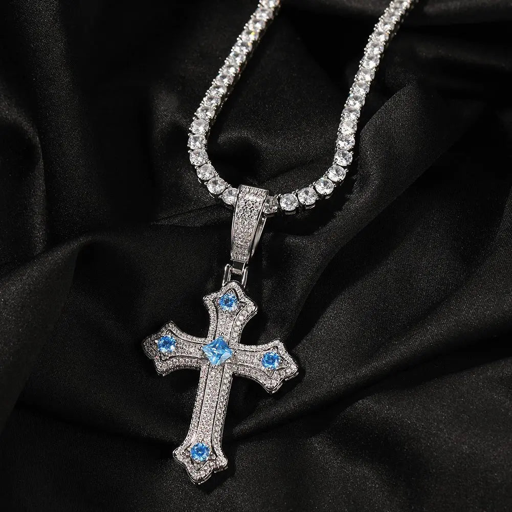 Hip-hop cross-shaped diamond Cubic Zirconia necklace - Blade & Thread