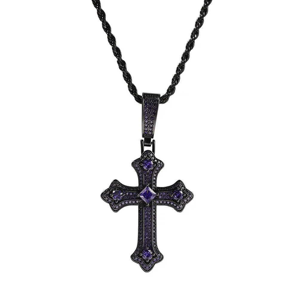 Hip-hop cross-shaped diamond Cubic Zirconia necklace - Blade & Thread