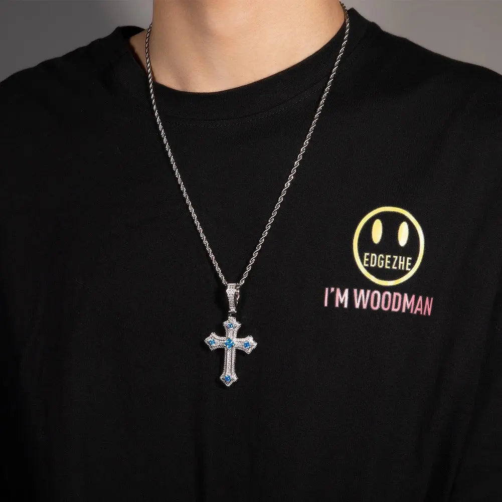 Hip-hop cross-shaped diamond Cubic Zirconia necklace - Blade & Thread