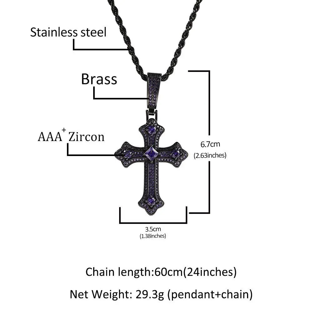 Hip-hop cross-shaped diamond Cubic Zirconia necklace - Blade & Thread