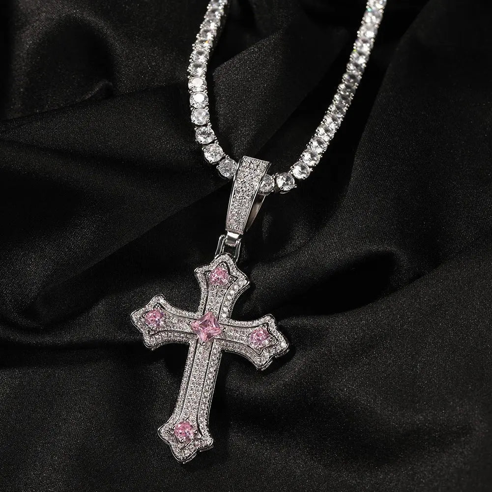 Hip-hop cross-shaped diamond Cubic Zirconia necklace - Blade & Thread