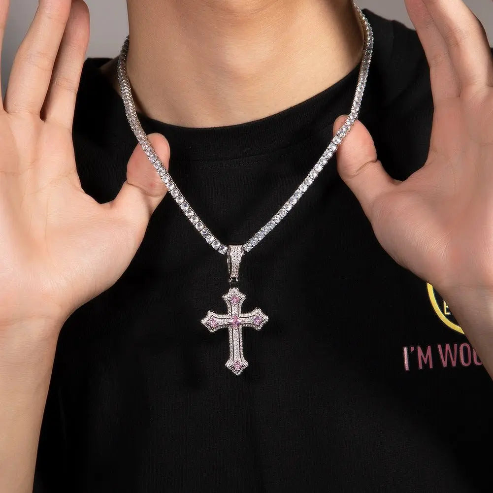 Hip-hop cross-shaped diamond Cubic Zirconia necklace - Blade & Thread