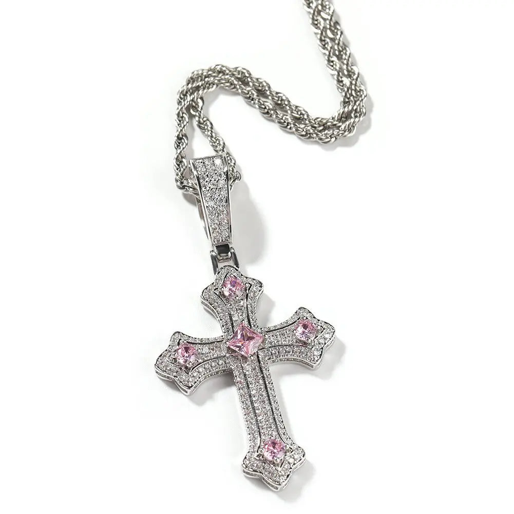 Hip-hop cross-shaped diamond Cubic Zirconia necklace - Blade & Thread