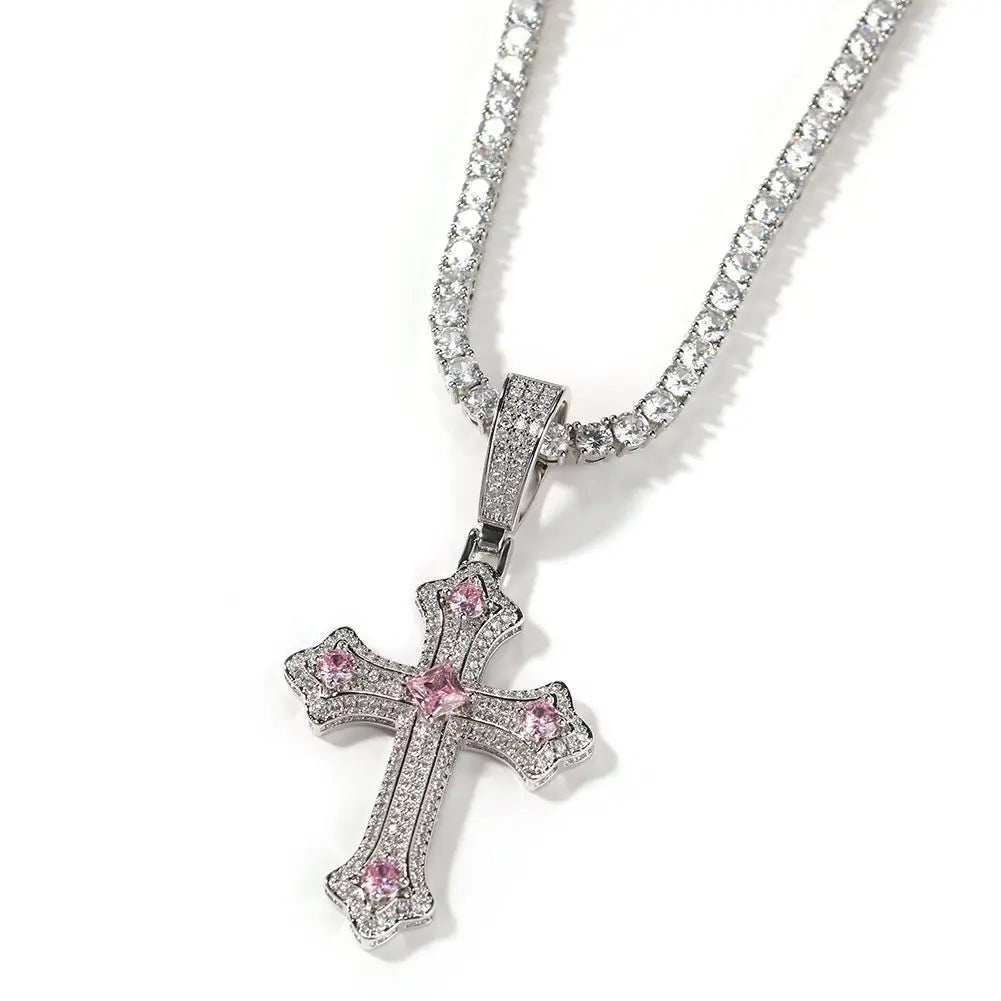 Hip-hop cross-shaped diamond Cubic Zirconia necklace - Blade & Thread