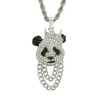 Hip Hop Crown Panda Pendant Necklace Iced Out Cuban Link Chain Mens Women nowadaysfashion