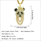 Hip Hop Crown Panda Pendant Necklace Iced Out Cuban Link Chain Mens Women nowadaysfashion