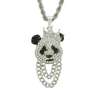Hip Hop Crown Panda Pendant Necklace Iced Out Cuban Link Chain Mens Women nowadaysfashion