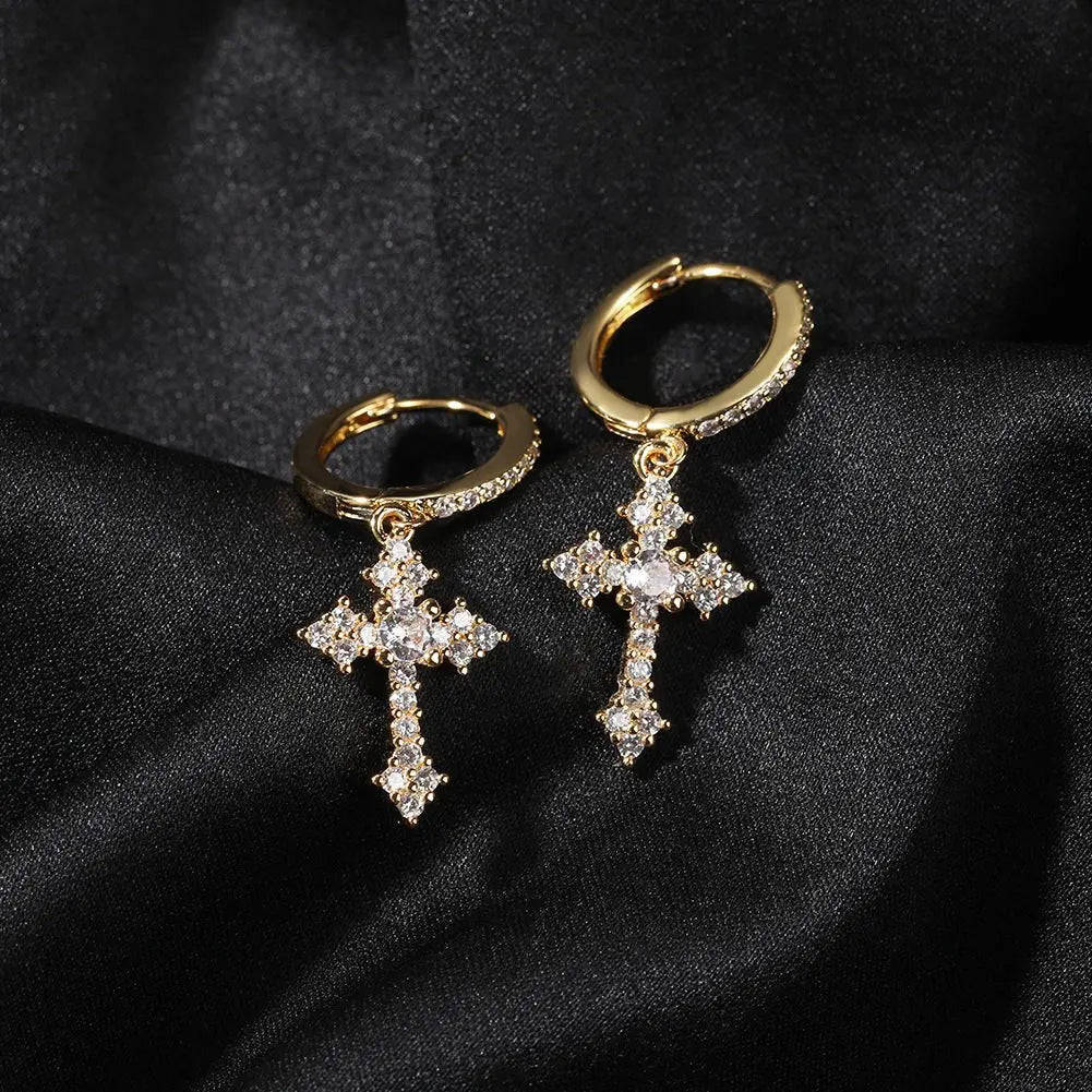 Hip-hop cubic zirconia cross earrings - Blade & Thread