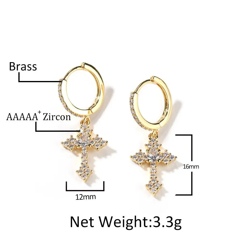 Hip-hop cubic zirconia cross earrings nowadaysfashion