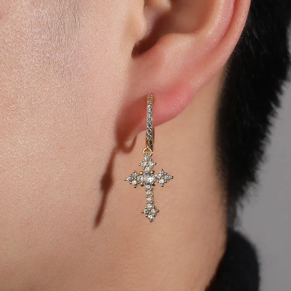 Hip-hop cubic zirconia cross earrings - Blade & Thread