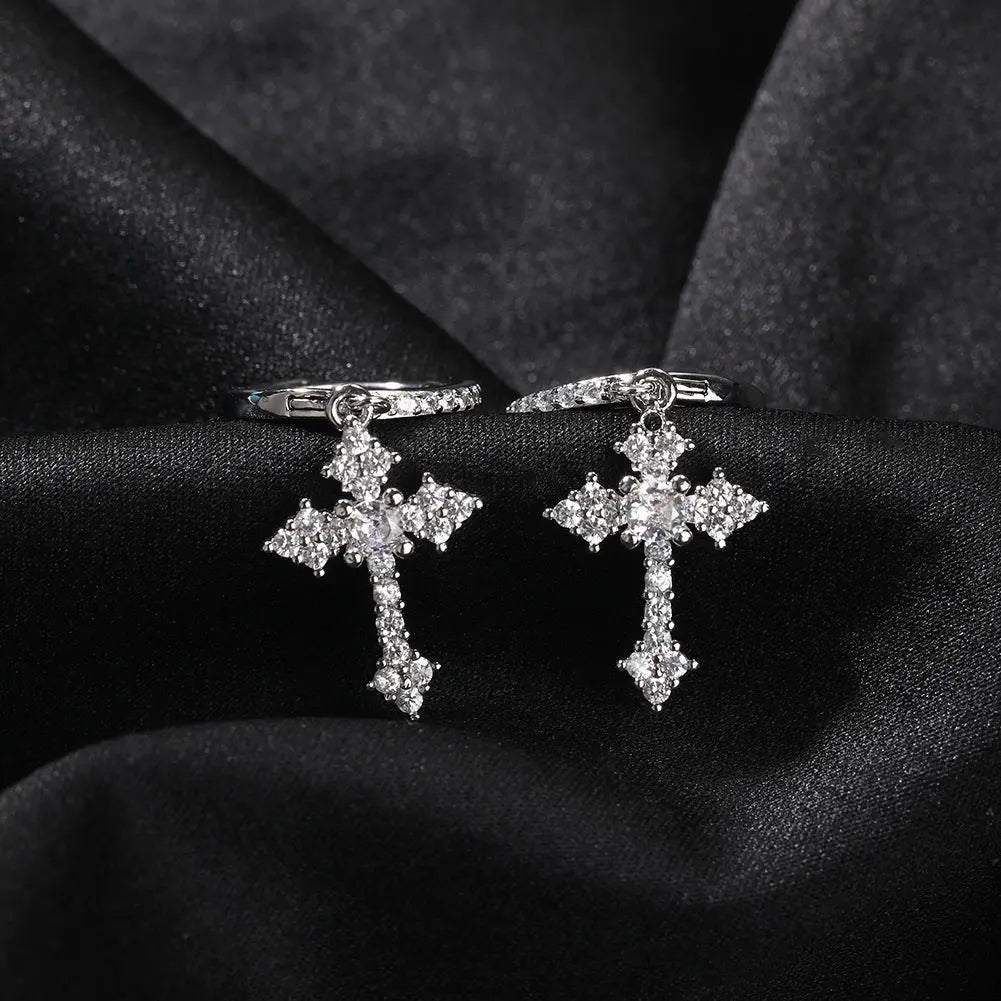 Hip-hop cubic zirconia cross earrings - Blade & Thread