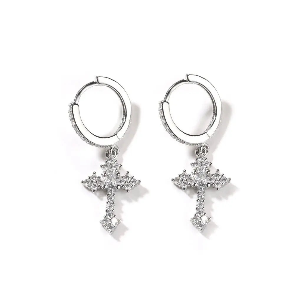 Hip-hop cubic zirconia cross earrings - Blade & Thread
