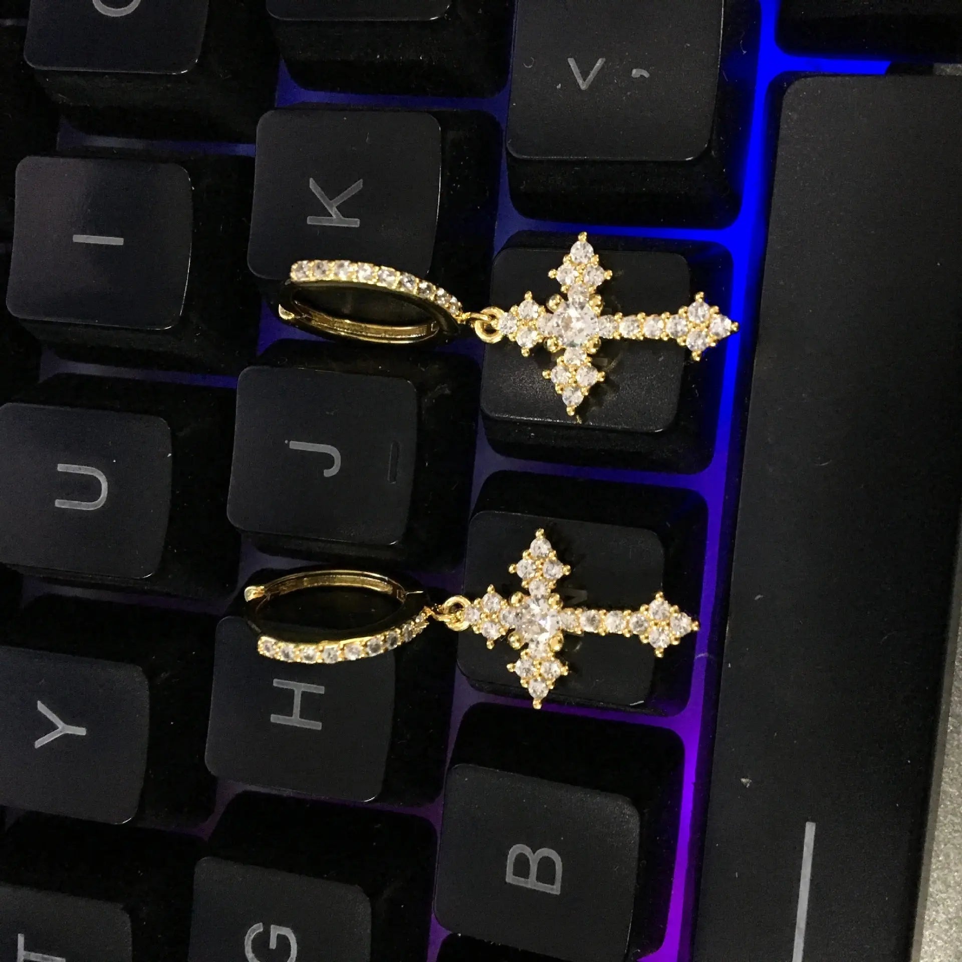 Hip-hop cubic zirconia cross earrings nowadaysfashion