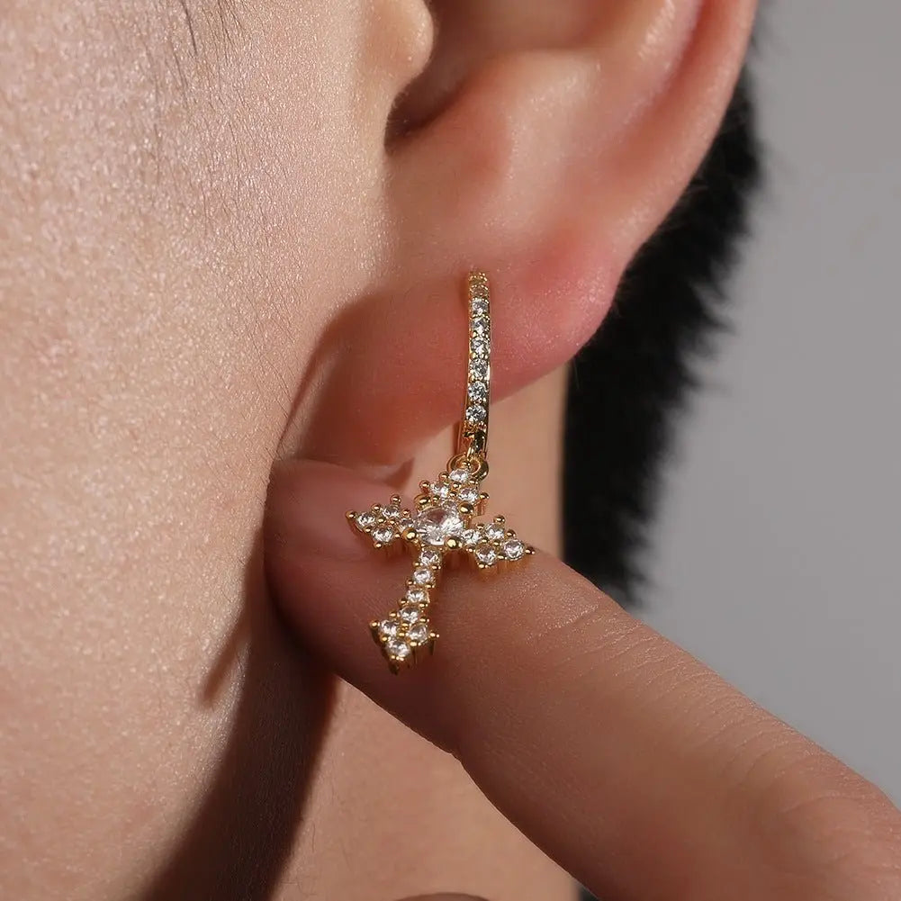 Hip-hop cubic zirconia cross earrings - Blade & Thread
