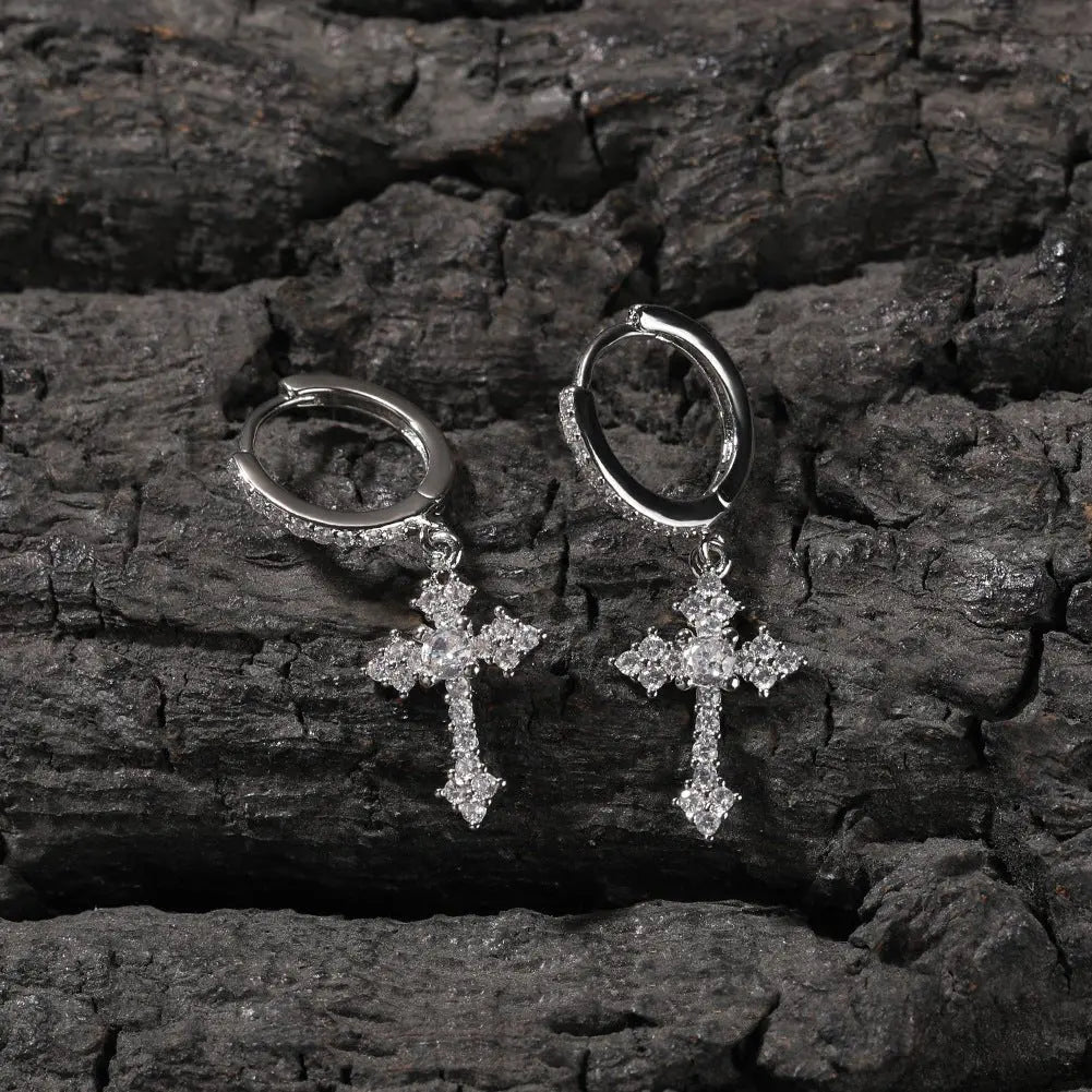 Hip-hop cubic zirconia cross earrings nowadaysfashion