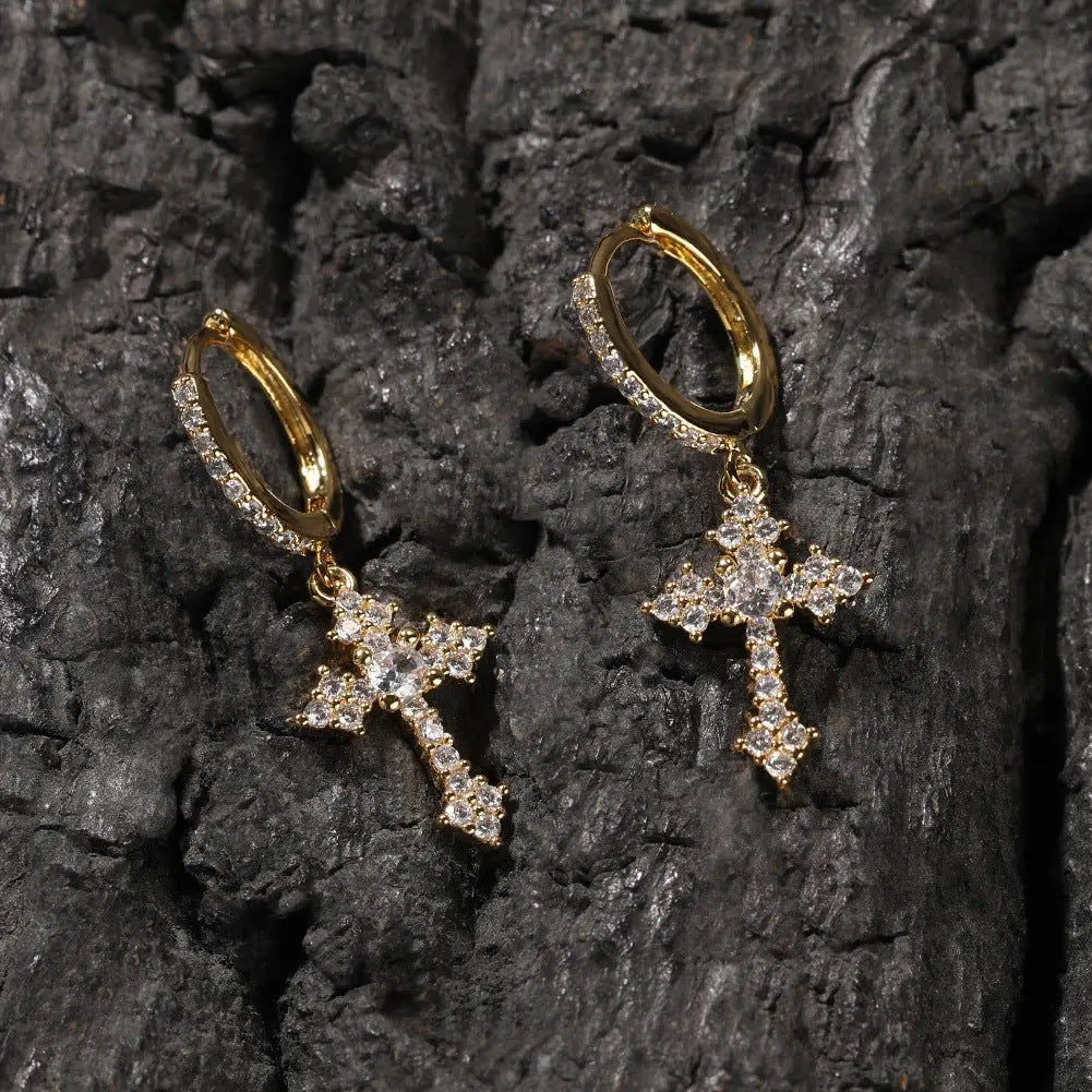 Hip-hop cubic zirconia cross earrings - Blade & Thread
