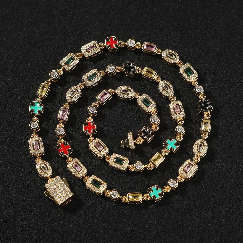 Hip-Hop Diamond-Encrusted 6mm Colored Gemstone Bracelet - Blade & Thread