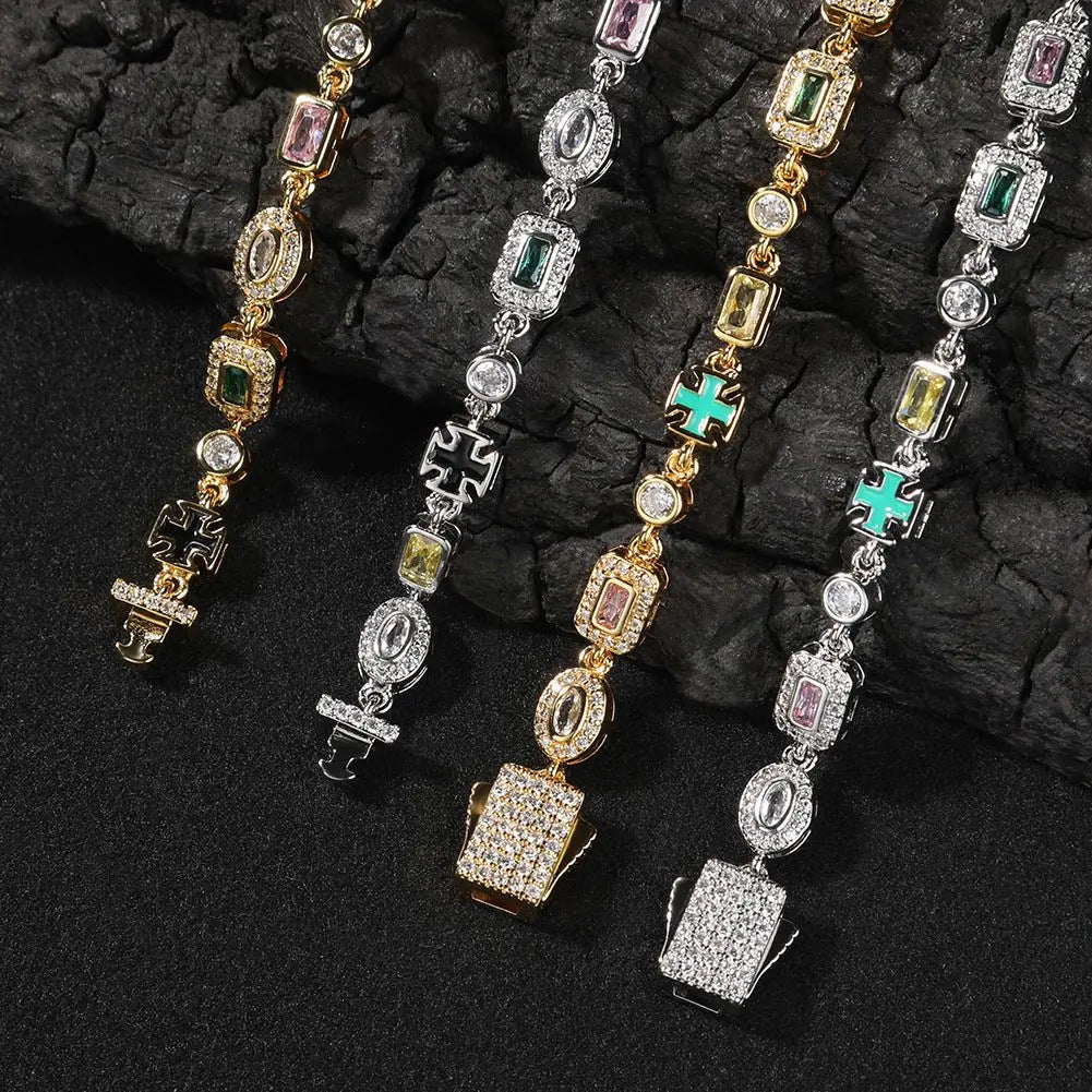 Hip-Hop Diamond-Encrusted 6mm Colored Gemstone Bracelet - Blade & Thread