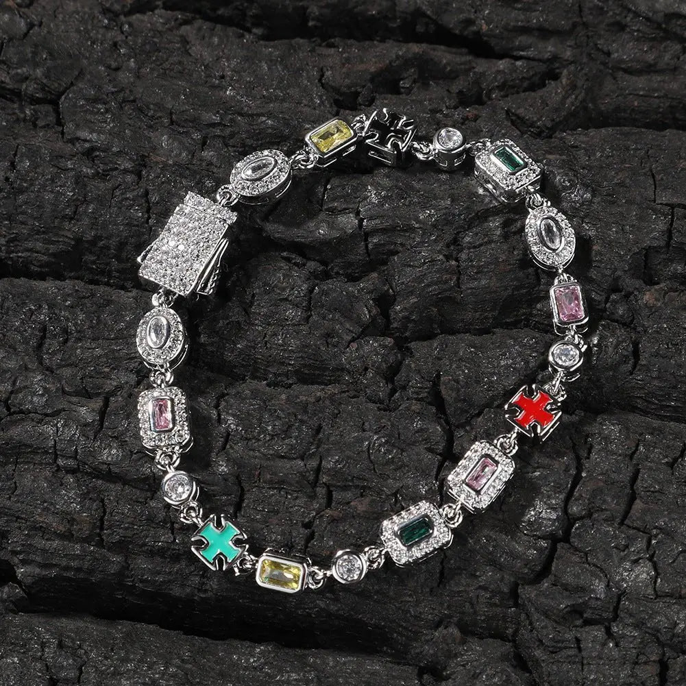 Hip-Hop Diamond-Encrusted 6mm Colored Gemstone Bracelet - Blade & Thread