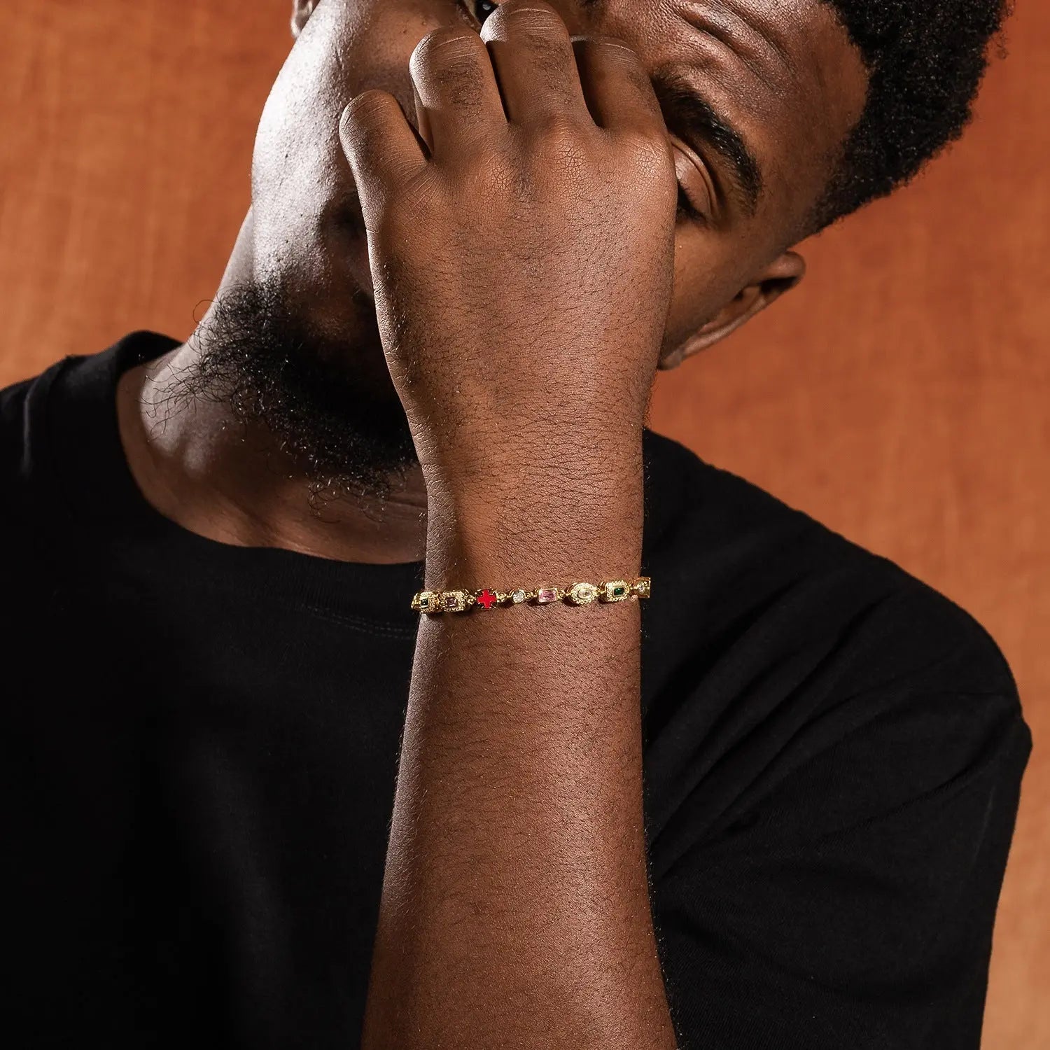 Hip-Hop Diamond-Encrusted 6mm Colored Gemstone Bracelet - Blade & Thread