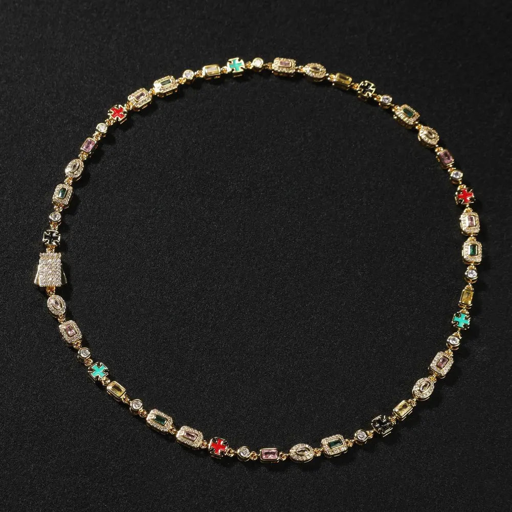 Hip-Hop Diamond-Encrusted 6mm Colored Gemstone Bracelet - Blade & Thread