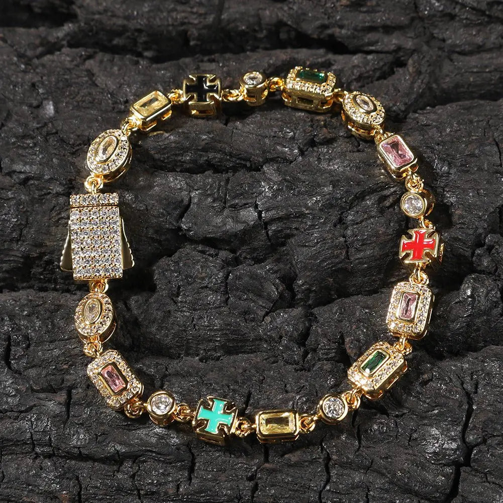 Hip-Hop Diamond-Encrusted 6mm Colored Gemstone Bracelet - Blade & Thread