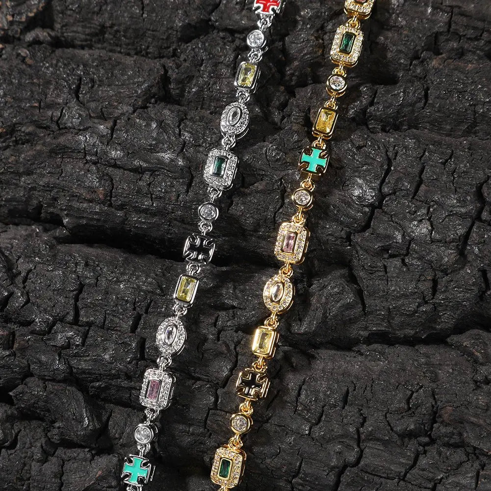 Hip-Hop Diamond-Encrusted 6mm Colored Gemstone Bracelet - Blade & Thread