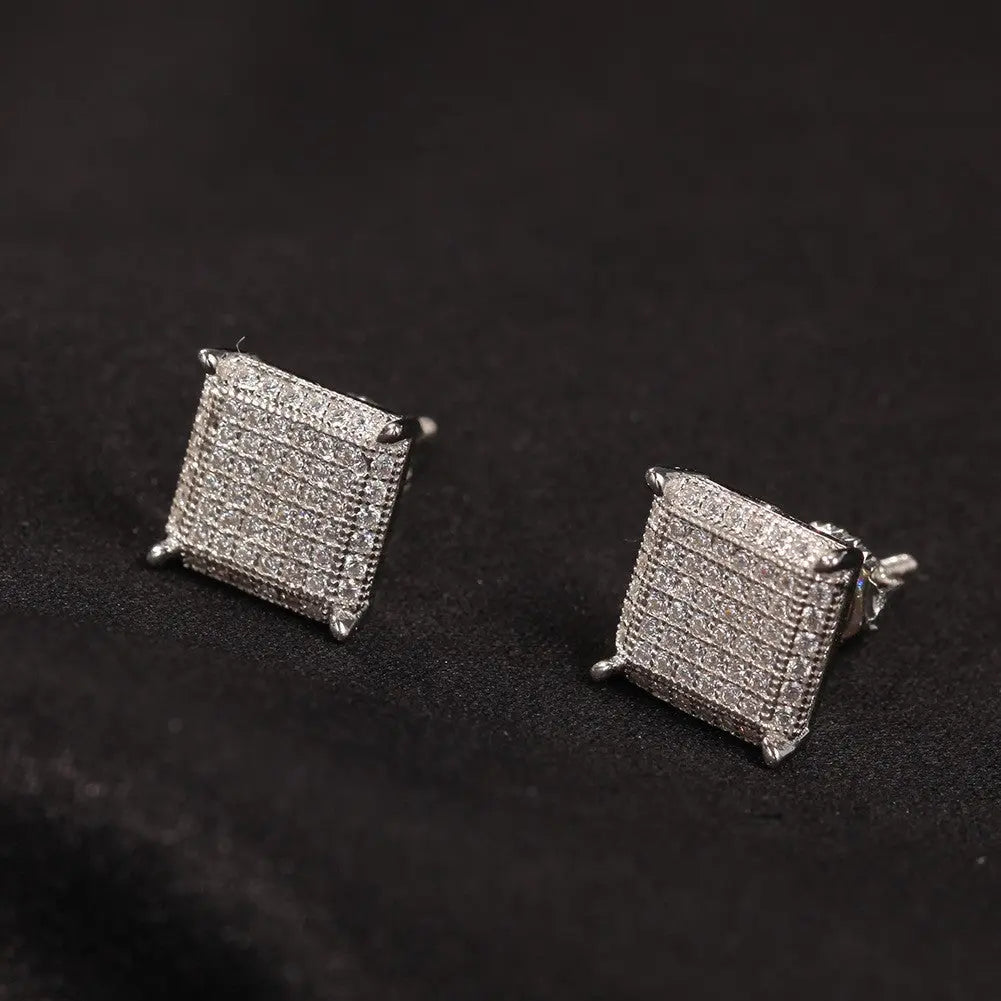 Hip Hop diamond-encrusted 925 silver stud earrings nowadaysfashion