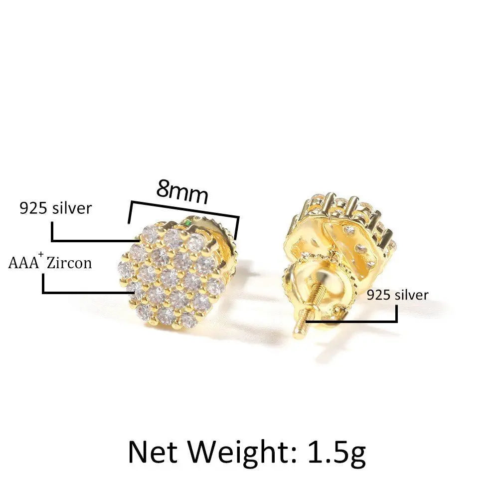 Hip Hop diamond-encrusted 925 silver stud earrings nowadaysfashion