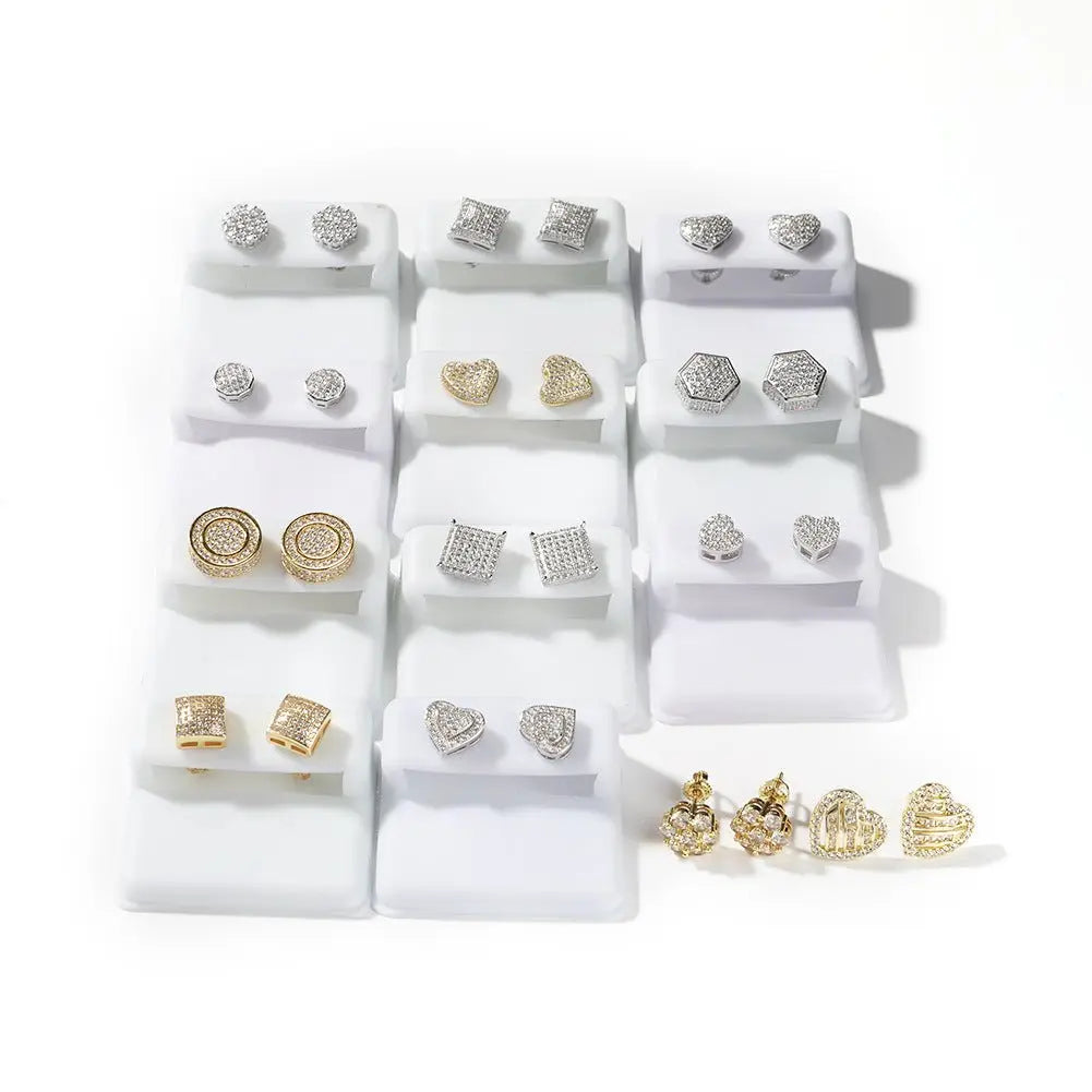 Hip Hop diamond-encrusted 925 silver stud earrings - Blade & Thread