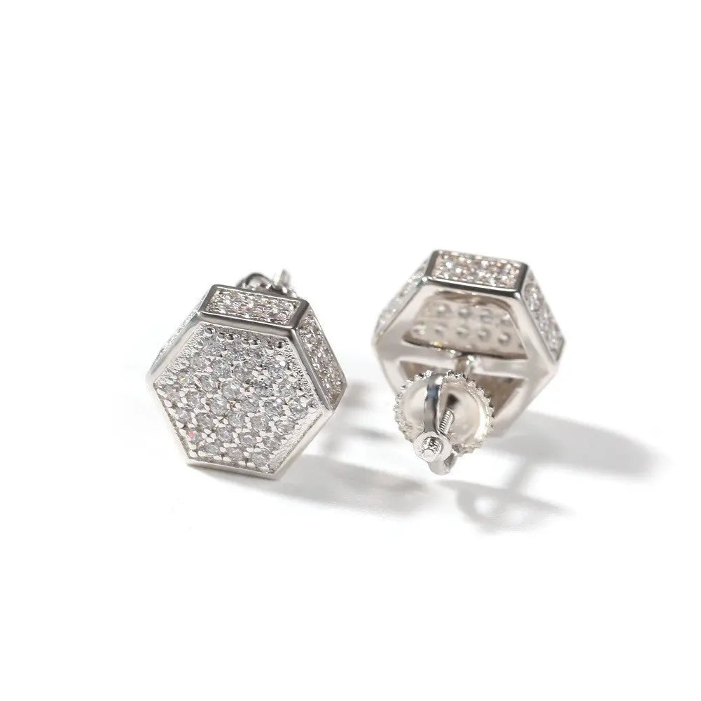 Hip Hop diamond-encrusted 925 silver stud earrings - Blade & Thread