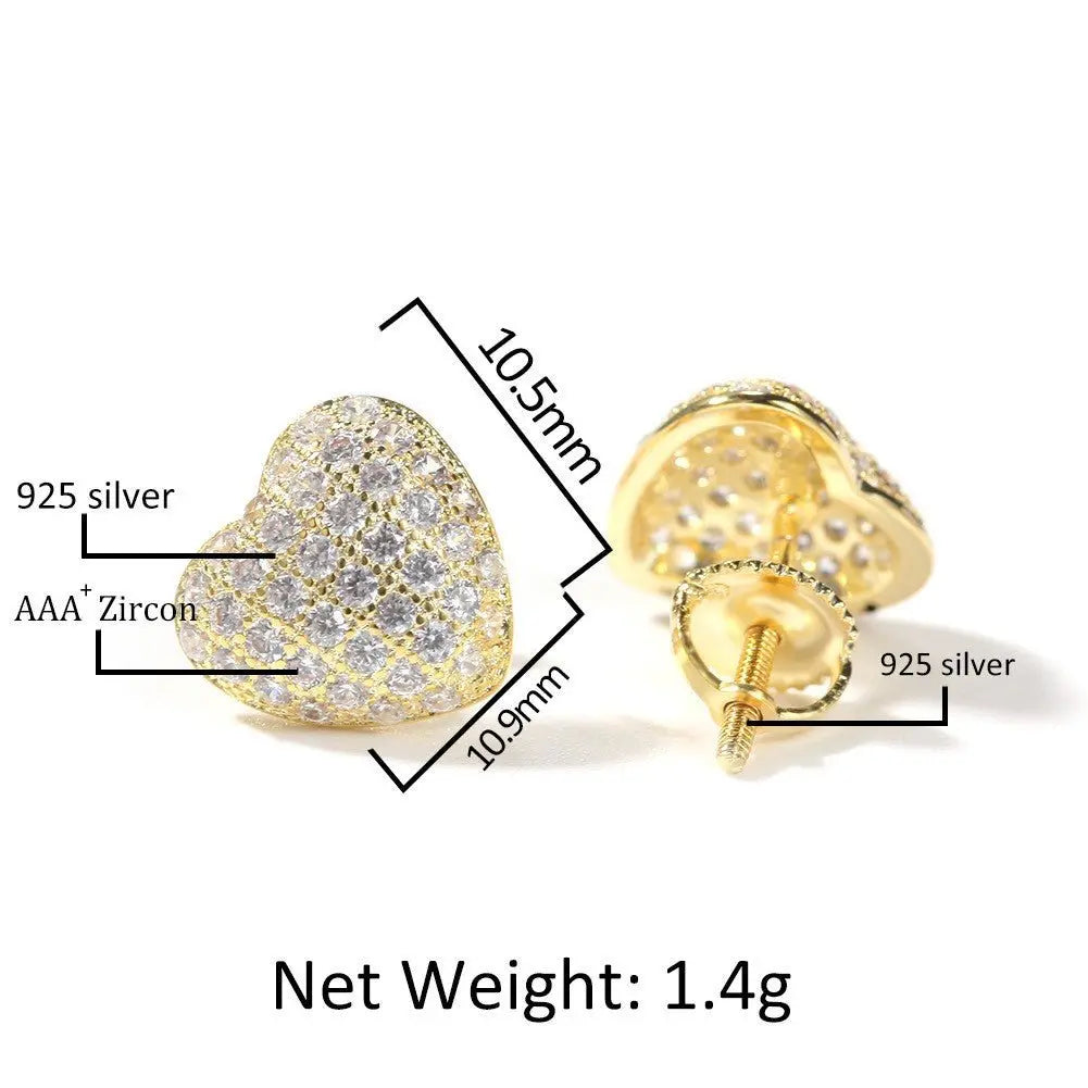 Hip Hop diamond-encrusted 925 silver stud earrings - Blade & Thread