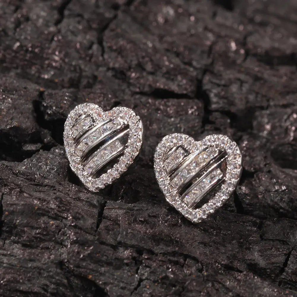 Hip Hop diamond-encrusted 925 silver stud earrings - Blade & Thread