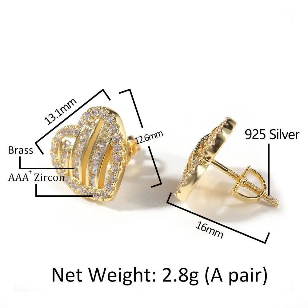 Hip Hop diamond-encrusted 925 silver stud earrings - Blade & Thread
