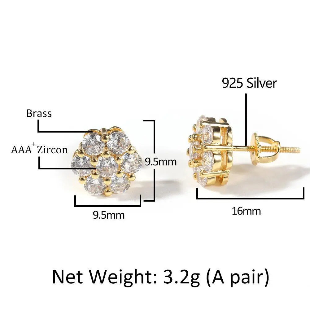Hip Hop diamond-encrusted 925 silver stud earrings - Blade & Thread