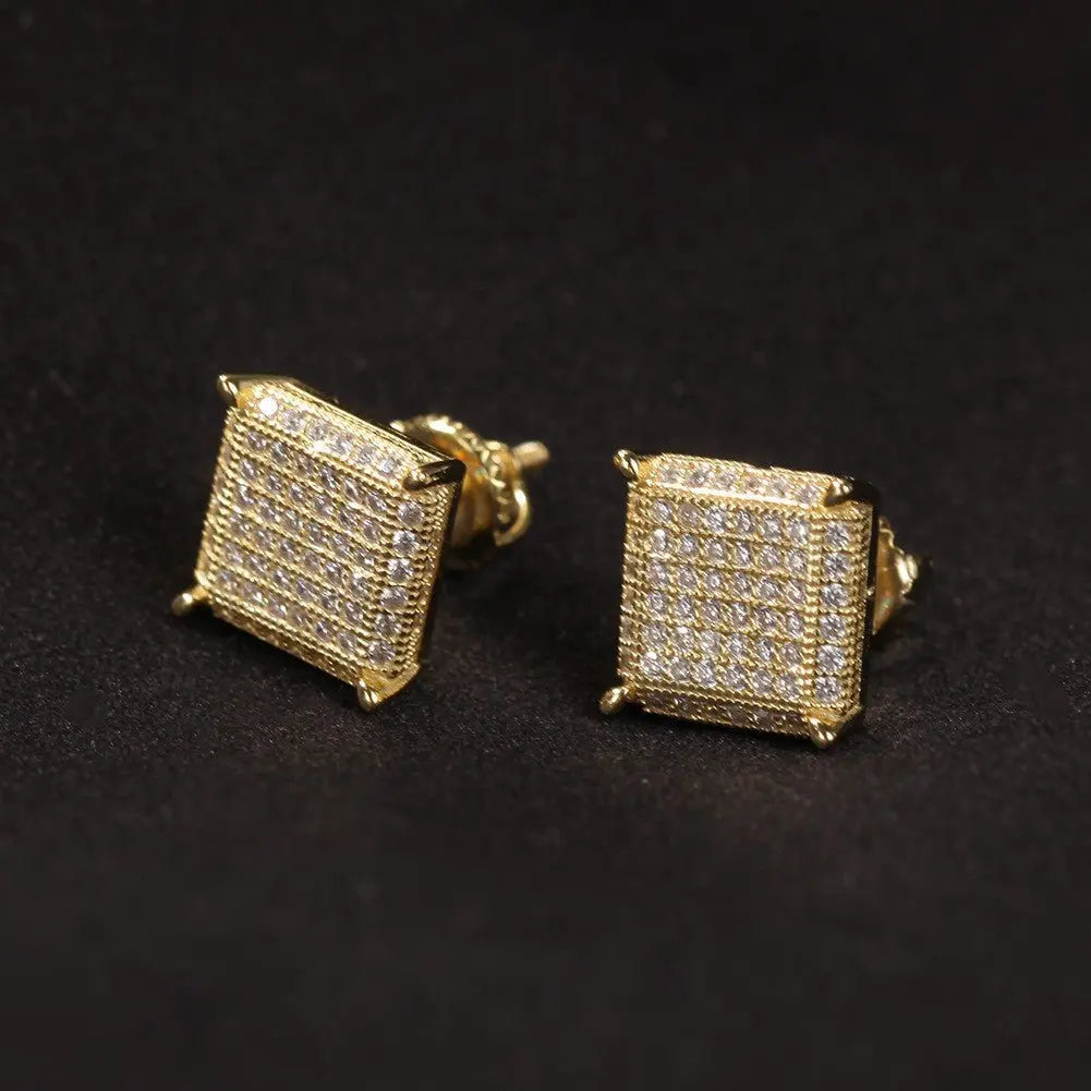 Hip Hop diamond-encrusted 925 silver stud earrings - Blade & Thread