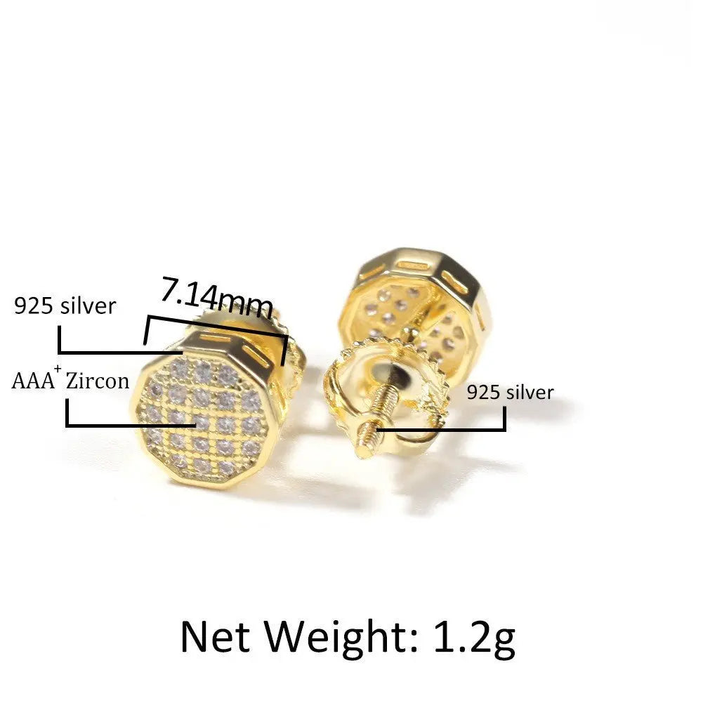 Hip Hop diamond-encrusted 925 silver stud earrings - Blade & Thread