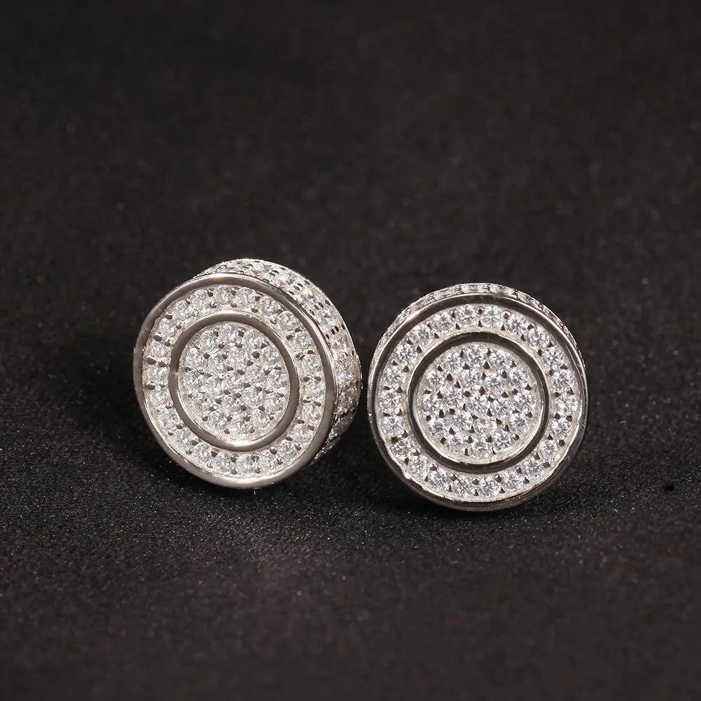 Hip Hop diamond-encrusted 925 silver stud earrings nowadaysfashion