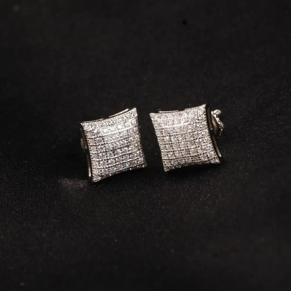 Hip Hop diamond-encrusted 925 silver stud earrings - Blade & Thread