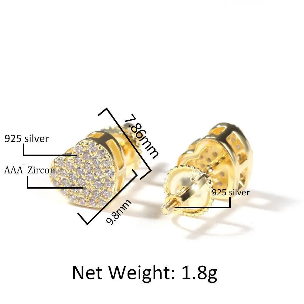 Hip Hop diamond-encrusted 925 silver stud earrings nowadaysfashion