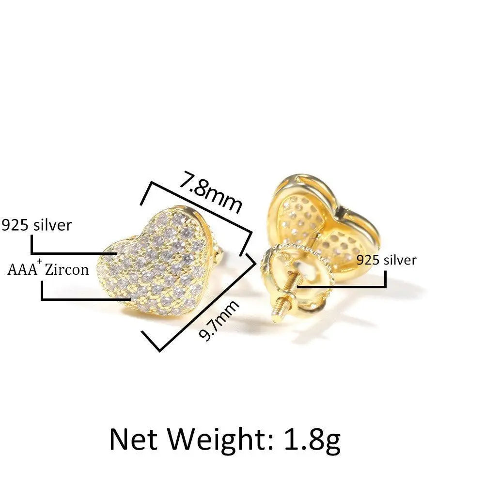 Hip Hop diamond-encrusted 925 silver stud earrings nowadaysfashion
