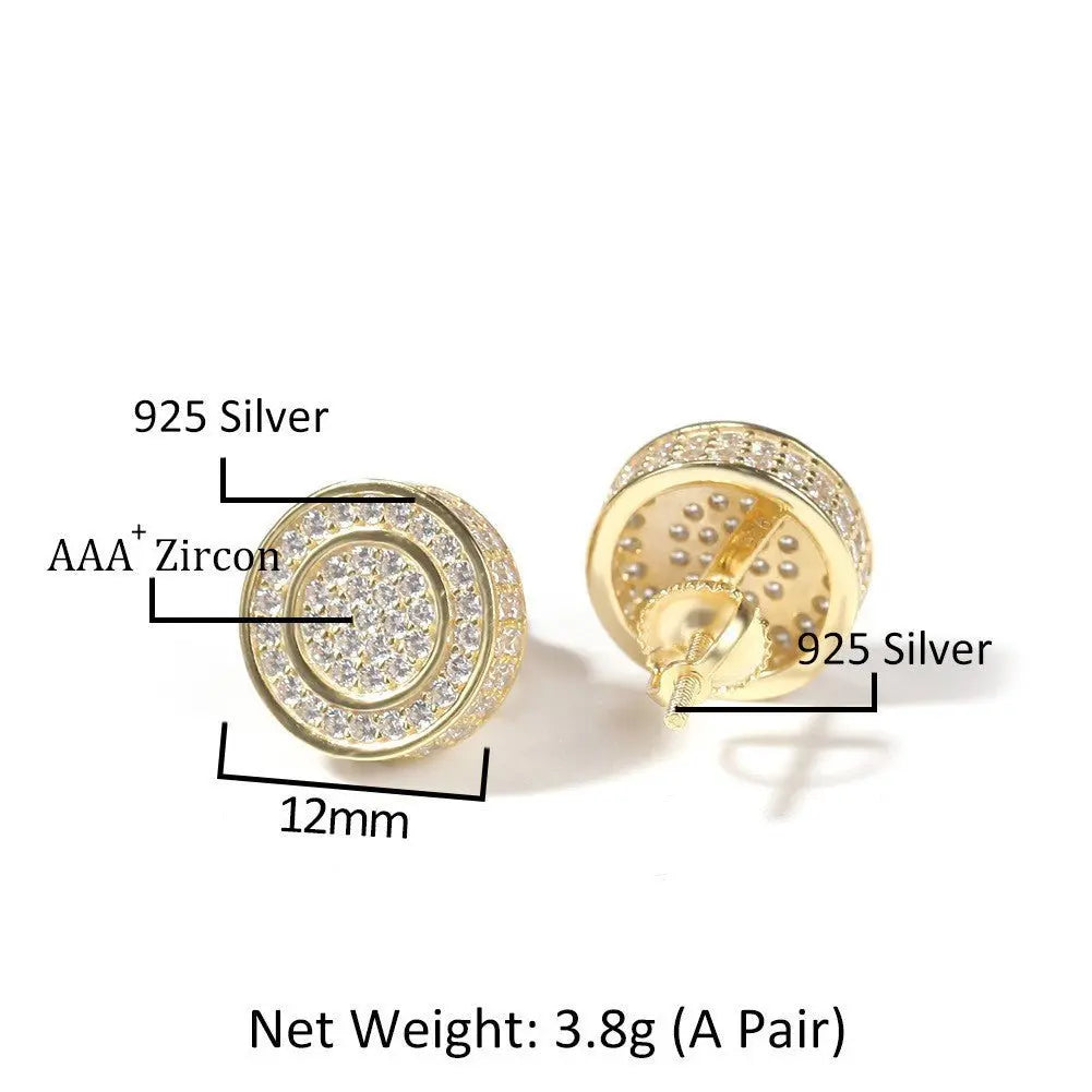 Hip Hop diamond-encrusted 925 silver stud earrings - Blade & Thread