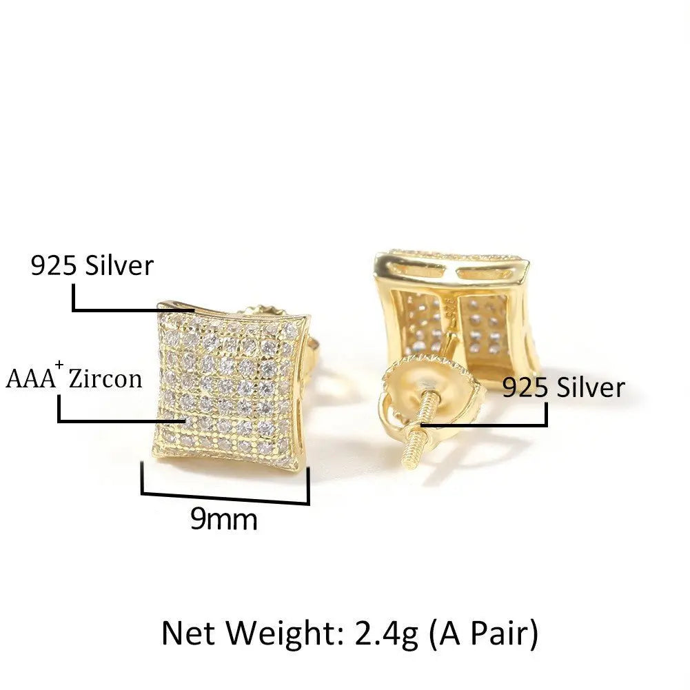 Hip Hop diamond-encrusted 925 silver stud earrings - Blade & Thread