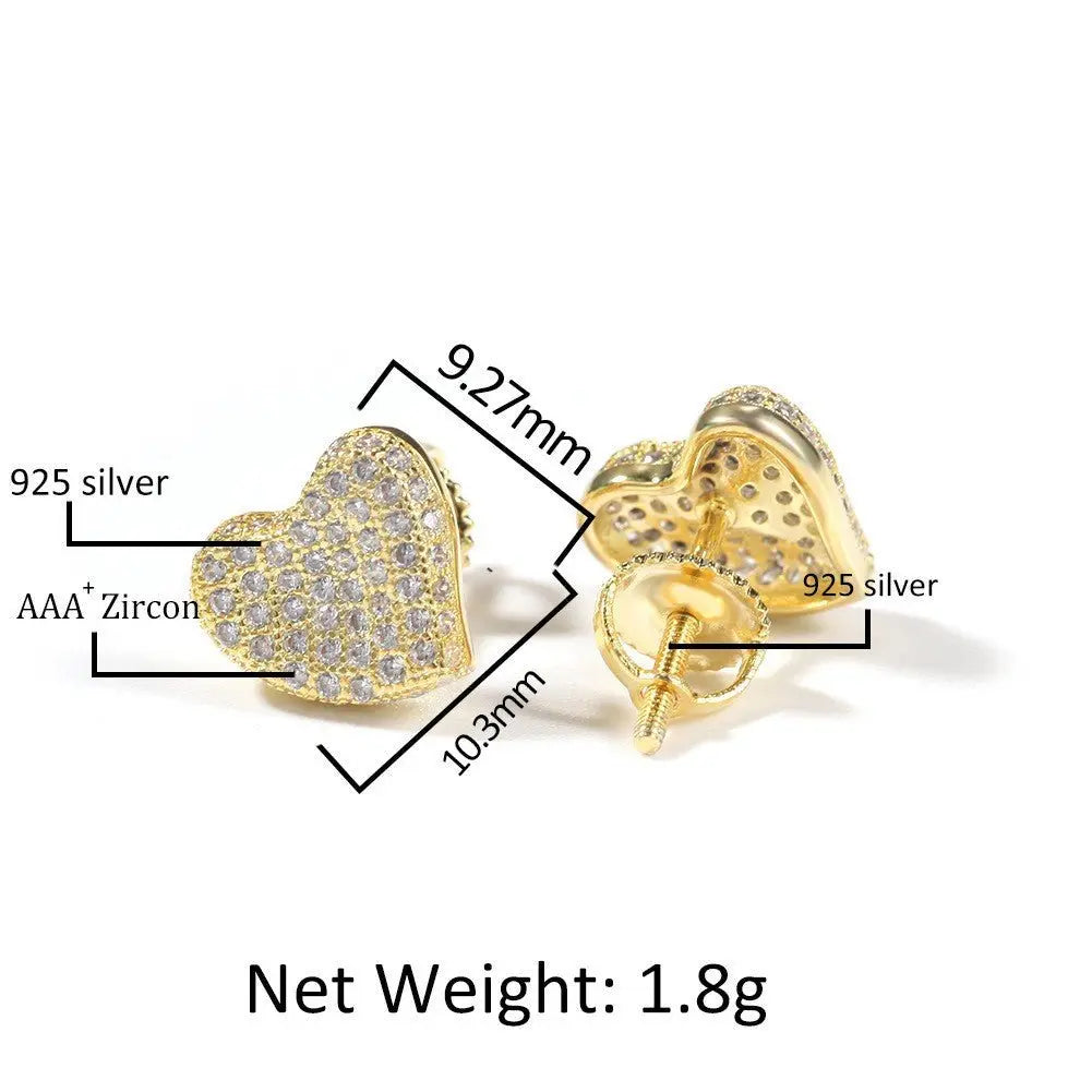 Hip Hop diamond-encrusted 925 silver stud earrings - Blade & Thread